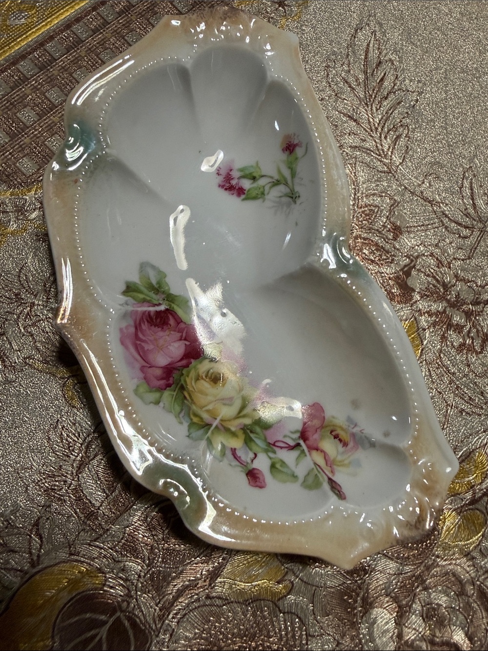 Vintage Floral Porcelain Serving Dish - Pink & Cream made in Germany